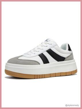 Women's Platform Fashion Sneakers Low Top Lace Up Faux Leather PU Memory Foam